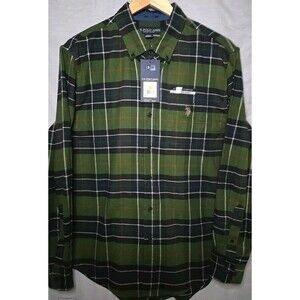 US Polo Assn Long Sleeve Button Shirt, Sz Med, Green/Black Flannel Plaid, NWT